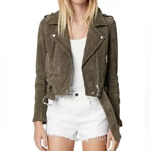 Blank NYC - NWT Dark Gray Soft Suede Leather Belted Zipper Moto Jacket Size XS